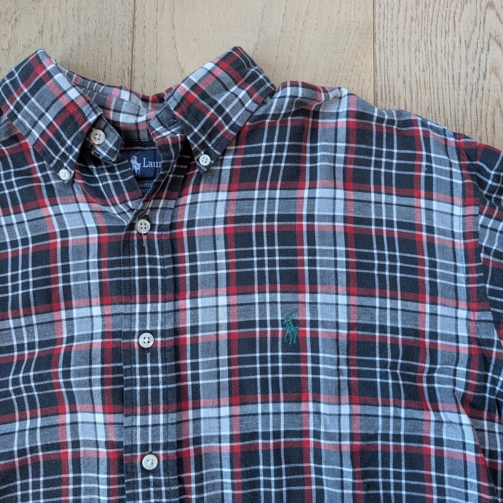 Ralph‎ Lauren Men's Plaid Button Down Shirt Fall Red Black Checkered Medium